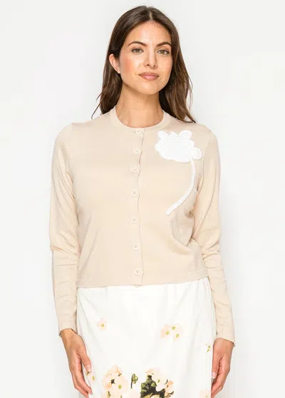 Yal New York Soft Everyday Knit Cardigan With Floral Detail In Brown