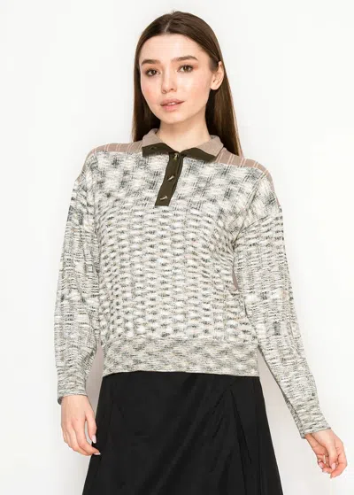 Yal New York Soft Knit Polo Sweater In Olive Mix In Gray
