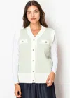 Yal New York Soft Sage Button-up Knit Vest In Green
