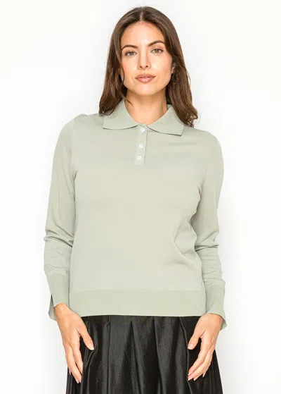 Yal New York Soft Sage Buttoned Collar Sweater In Gray