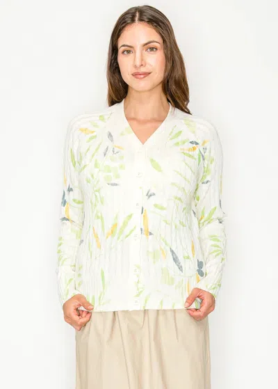 Yal New York Soft White Printed Knit Cardigan