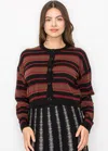Yal New York Striped Burgundy & Black Cropped Cardigan In Multi
