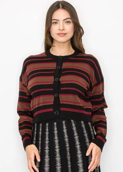 Yal New York Striped Burgundy & Black Cropped Cardigan In Multi