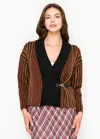 Yal New York Striped Cardigan With Cozy Shawl Collar In Brown