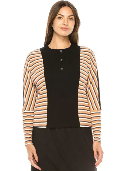 Yal New York Striped Contrast Button Tee In Orange