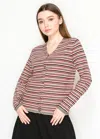 Yal New York Striped Knit Cardigan In Red And Beige In Multi
