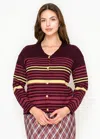 Yal New York Striped Ribbed Button-front Cardigan In Burgundy In Multi