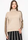 Yal New York Striped Sleeve Mock Neck Pullover In Beige
