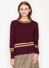 Yal New York Striped Trim Knit Sweater - Burgundy & Mustard In Red
