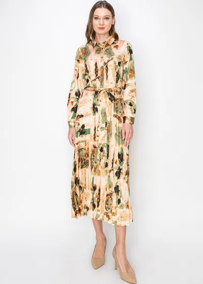 Yal New York Sunset Abstract Pleated Midi Dress In Orange