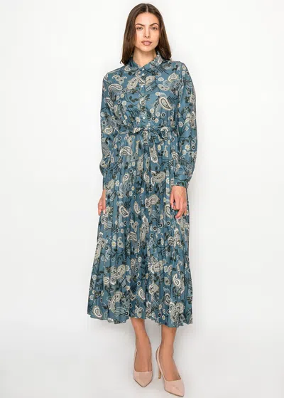 Yal New York Teal Long Sleeve Paisley Dress In Brown