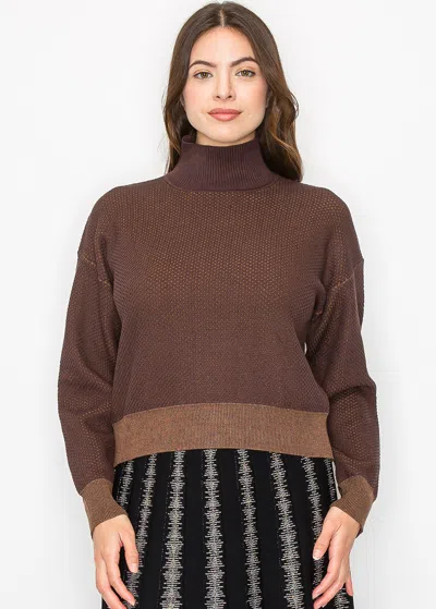 Yal New York Textured Brown High Neck Sweater
