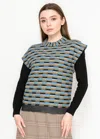 Yal New York Textured Stripe Sweater Vest In Blue