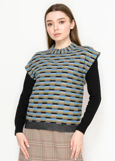 Yal New York Textured Stripe Sweater Vest In Blue