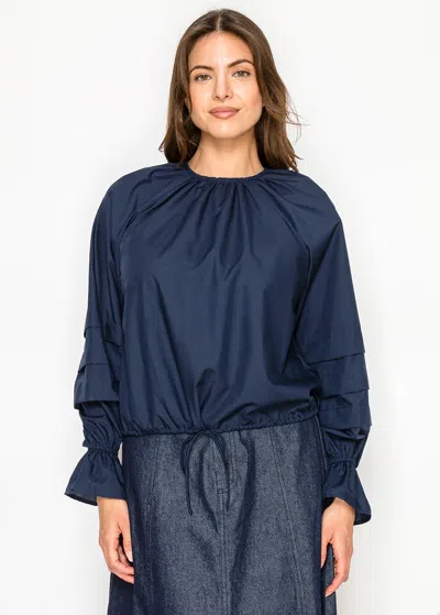 Yal New York The Navy Blouse With The Sleeve Detail In Blue