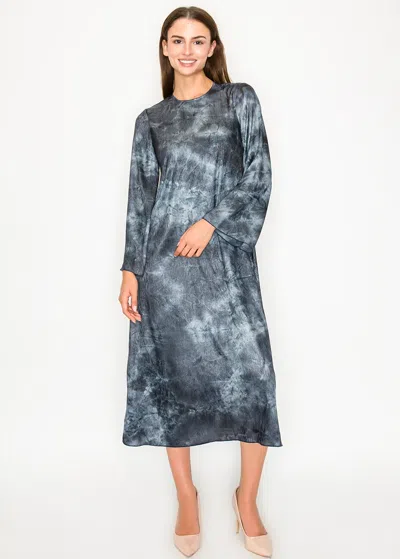 Yal New York Tie-dye Effect Navy Midi Dress In Relaxed Fit In Blue