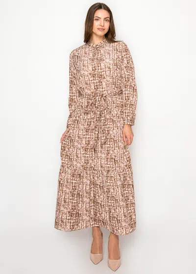 Yal New York Tiered Maxi Dress - Brown & Pink Print In Multi