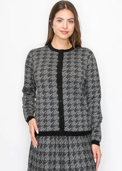 Yal New York Timeless Houndstooth Knit Cardigan In Black
