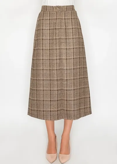 Yal New York Timeless Plaid Midi Skirt In Brown Check In Multi