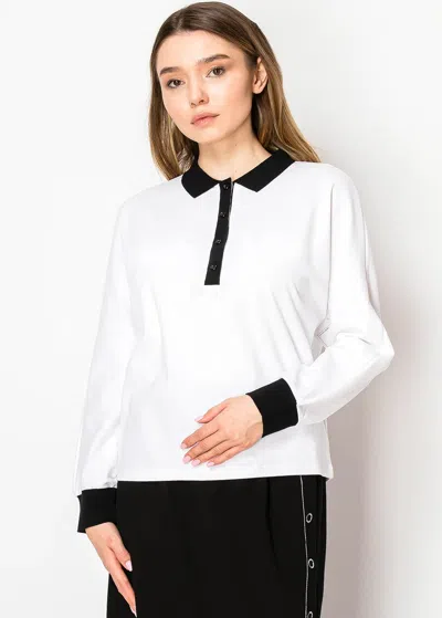 Yal New York Two-tone Classic Polo Top In Black