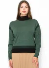 Yal New York Two-tone Turtleneck Pullover In Green