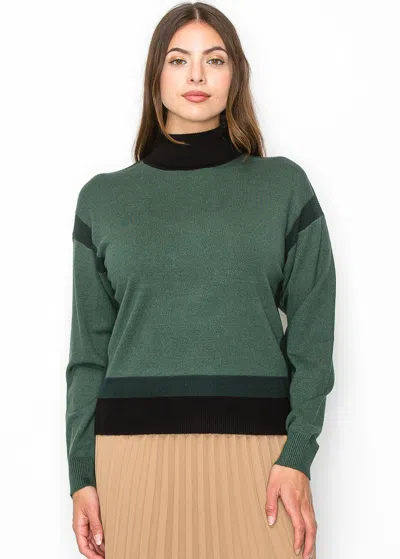Yal New York Two-tone Turtleneck Pullover In Green