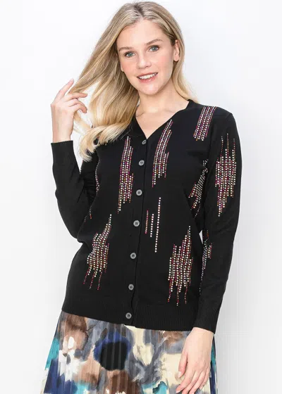Yal New York Vibrant Accent Button-up Cardigan In Black