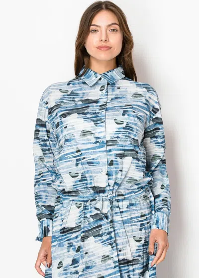 Yal New York Watercolor Waves Drawstring Shirt In Blue