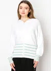 Yal New York White & Green Striped Zip Hoodie In White