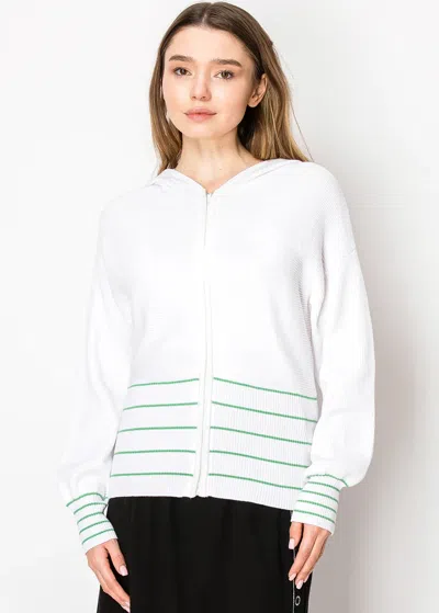 Yal New York White & Green Striped Zip Hoodie