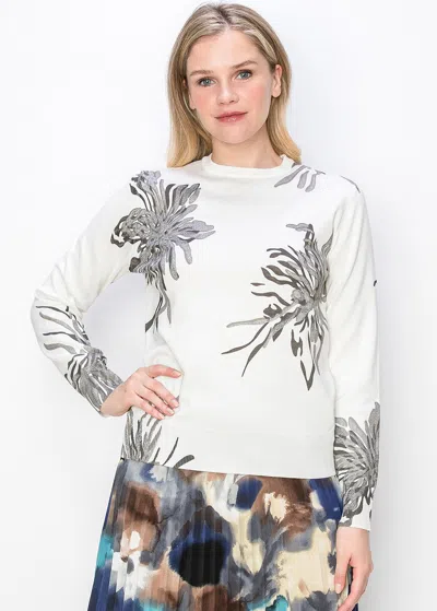 Yal New York White And Silver Floral Sweater