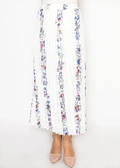 Yal New York White Floral Pleated Skirt