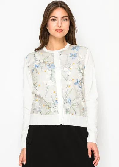 Yal New York White Floral Print Knit Cardigan