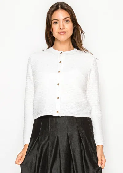 Yal New York White Knit Cardigan With Raised Wave Texture