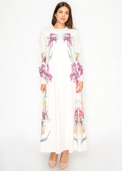 Yal New York White Maxi Dress, Pink & Yellow Floral Print