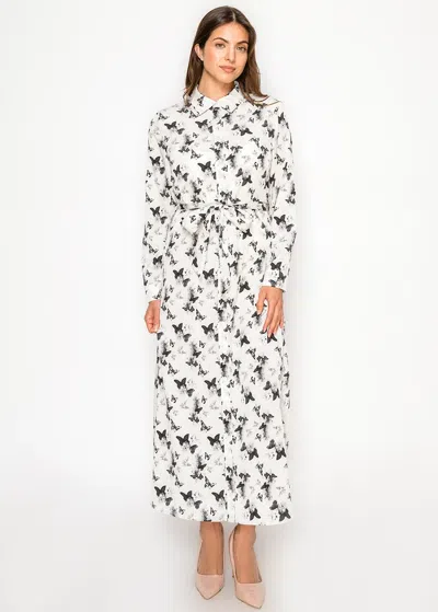 Yal New York White Shirt Dress, Monochrome Butterfly Print In Multi