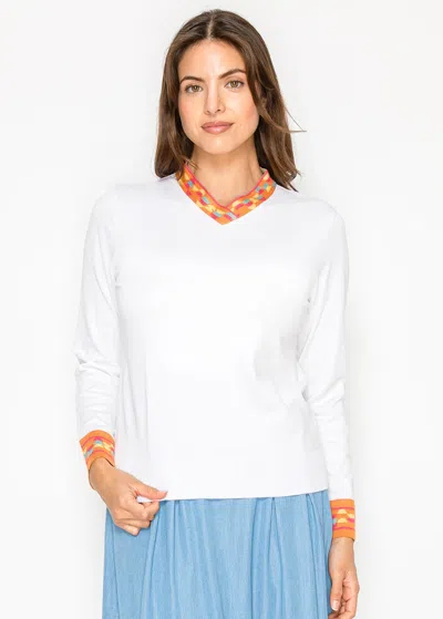 Yal New York White V-neck Knit With Contrast Trim