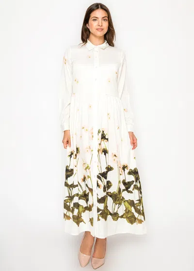 Yal New York Whtie Botanical Border Print Dress In Multi