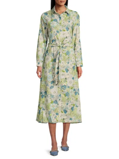 Yal New York Women's Abstract Belted Shirt Dress In Green