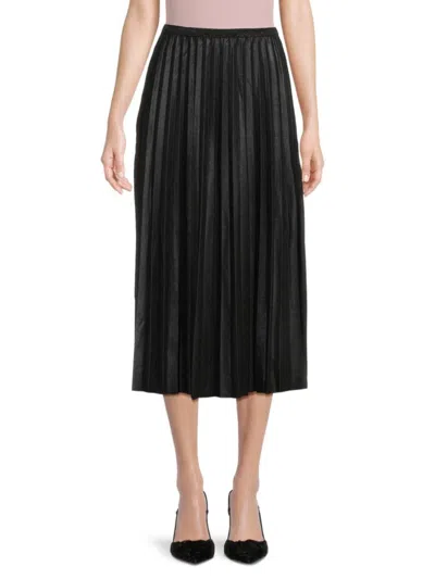 Yal New York Black Pleated Suede Midi Skirt