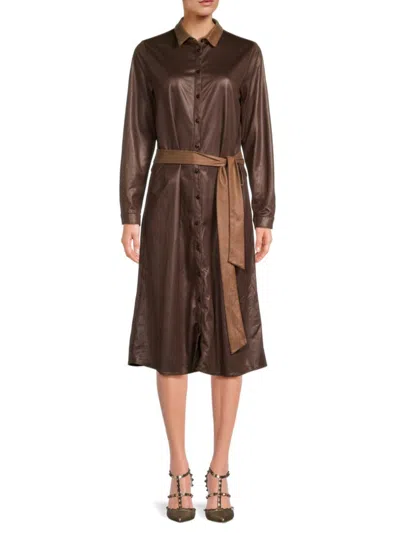 Yal New York Women's Belted Faux Leather Midi Dress In Brown