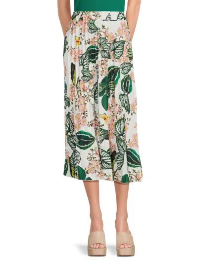 Yal New York Women's Button Front Tiered Midi Skirt In Green Leaf Multi