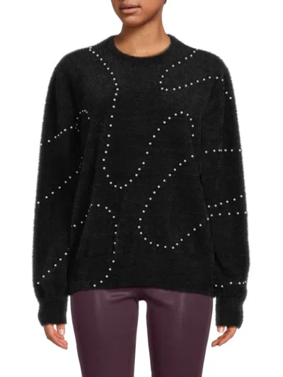 Yal New York Women's Faux Pearl Crewneck Sweater In Black