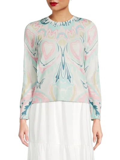 Yal New York Women's Heart-print Long-sleeve Sweater In White