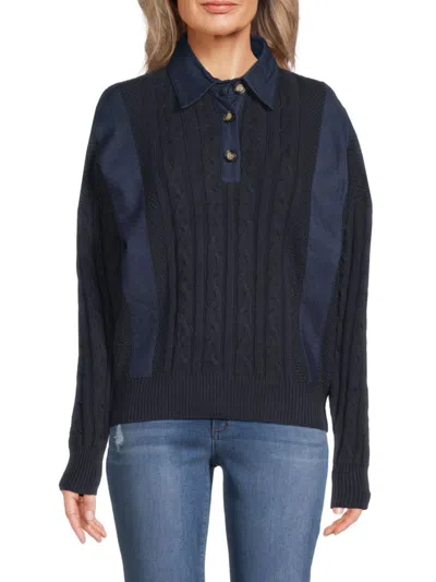 Yal New York Women's Mixed-media Cotton-blend Sweater In Blue