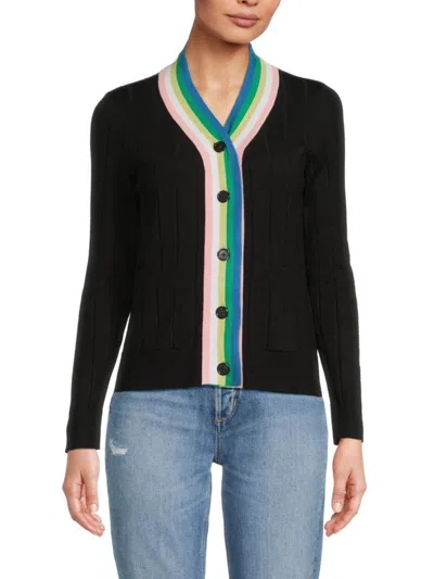 Yal New York Women's Rainbow Stripe Cardigan In Black