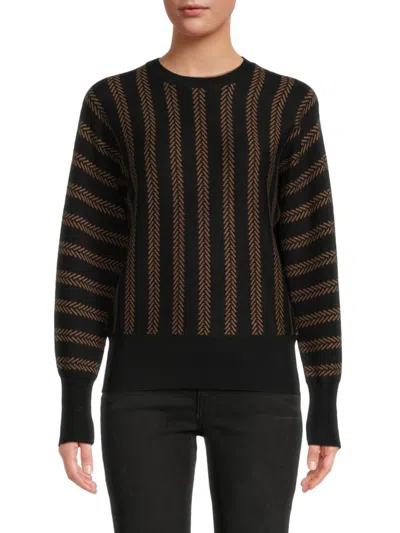 Yal New York Women's Stripe Crewneck Sweater In Black Camel