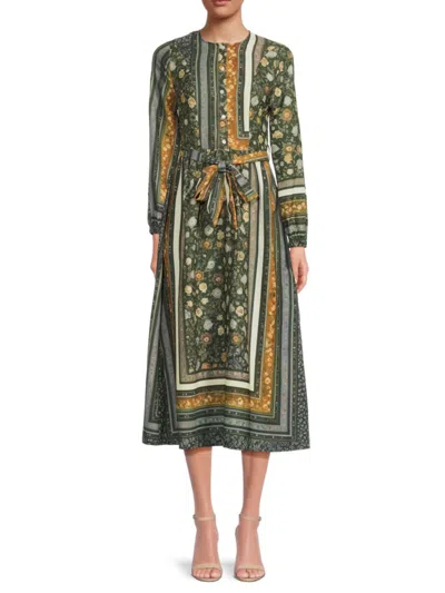 Yal New York Women's Tie-waist Floral A-line Midi-dress In Green