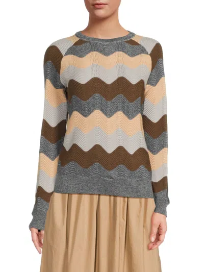 Yal New York Chevron Knit Sweater In Grey And Brown