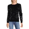 Yal Womens Knit Sequined Pullover Sweater In Black